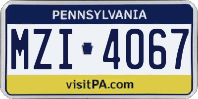PA license plate MZI4067