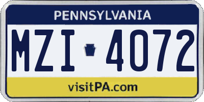 PA license plate MZI4072