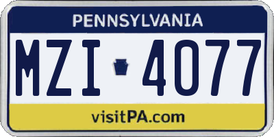 PA license plate MZI4077
