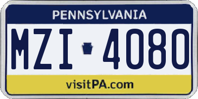 PA license plate MZI4080