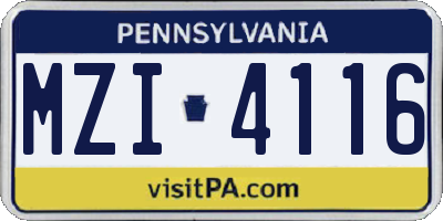 PA license plate MZI4116