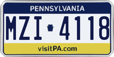 PA license plate MZI4118