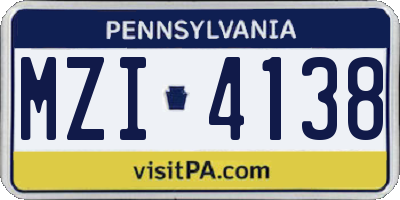 PA license plate MZI4138