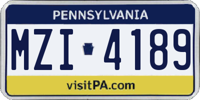 PA license plate MZI4189