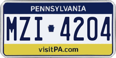 PA license plate MZI4204