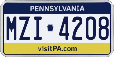 PA license plate MZI4208