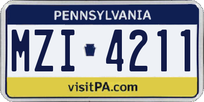 PA license plate MZI4211