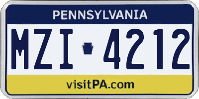 PA license plate MZI4212
