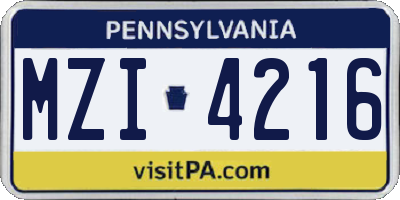 PA license plate MZI4216