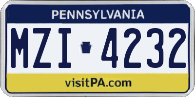 PA license plate MZI4232