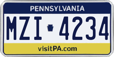 PA license plate MZI4234