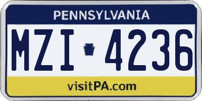 PA license plate MZI4236