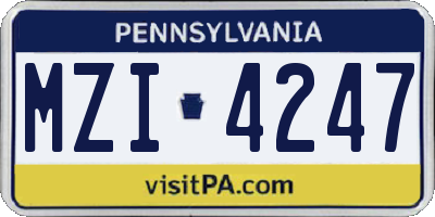 PA license plate MZI4247