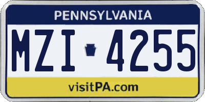 PA license plate MZI4255