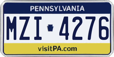 PA license plate MZI4276