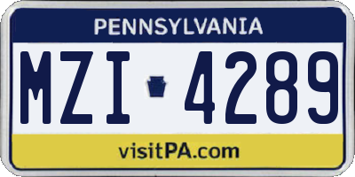 PA license plate MZI4289