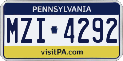 PA license plate MZI4292
