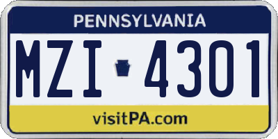 PA license plate MZI4301