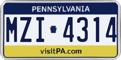 PA license plate MZI4314