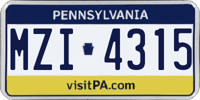 PA license plate MZI4315