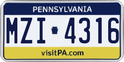 PA license plate MZI4316