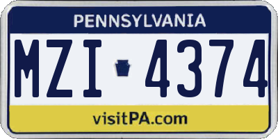 PA license plate MZI4374