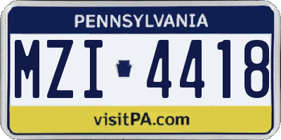 PA license plate MZI4418