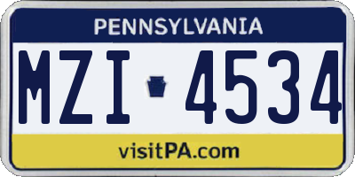 PA license plate MZI4534
