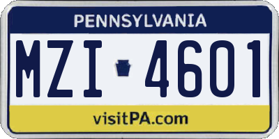 PA license plate MZI4601