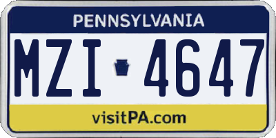PA license plate MZI4647
