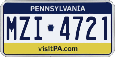 PA license plate MZI4721
