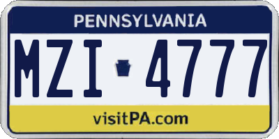 PA license plate MZI4777