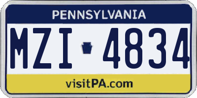PA license plate MZI4834