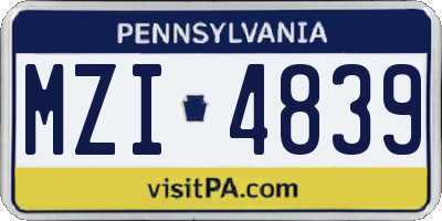 PA license plate MZI4839