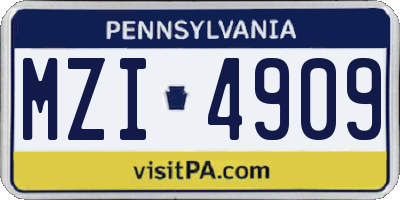 PA license plate MZI4909