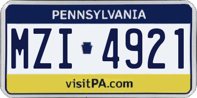 PA license plate MZI4921