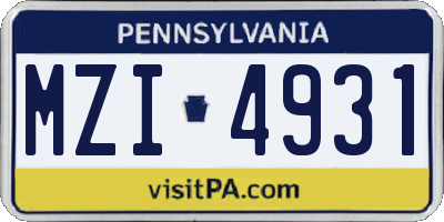 PA license plate MZI4931