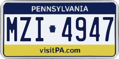 PA license plate MZI4947