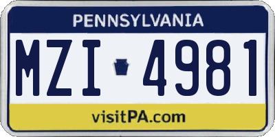 PA license plate MZI4981