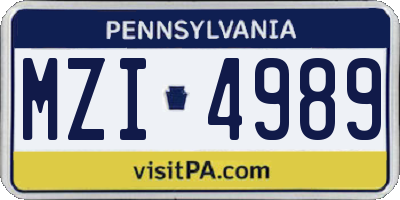 PA license plate MZI4989