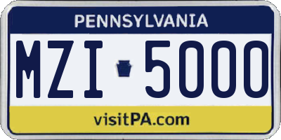 PA license plate MZI5000