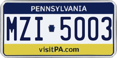 PA license plate MZI5003