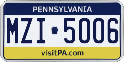 PA license plate MZI5006