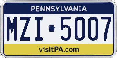 PA license plate MZI5007