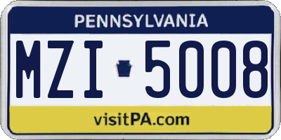 PA license plate MZI5008