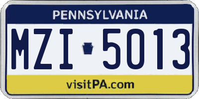 PA license plate MZI5013