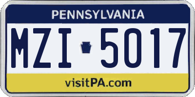 PA license plate MZI5017