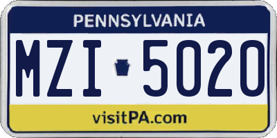 PA license plate MZI5020