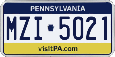 PA license plate MZI5021