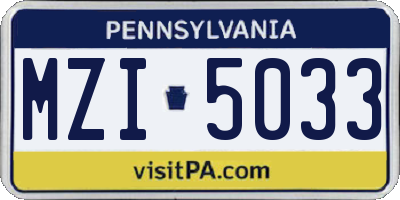 PA license plate MZI5033
